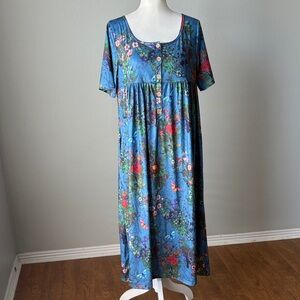 Akivide | NWOT Summer Boho Floral Maxi Dress in Blue